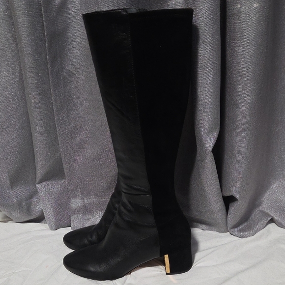 Tory Burch Black Heeled Boots with Gold Accent - Picture 6 of 16